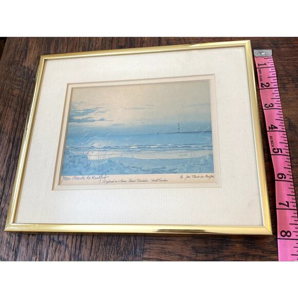 Jean Claude de Montfort Vintage Signed Framed Print Daybreak on Morris Island SC - Picture 2 of 8